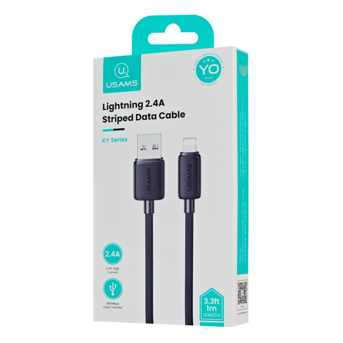 USAMS καλώδιο Lightning σε USB US-SJ689, 2.4A, 480Mbps, 1m, μαύρο