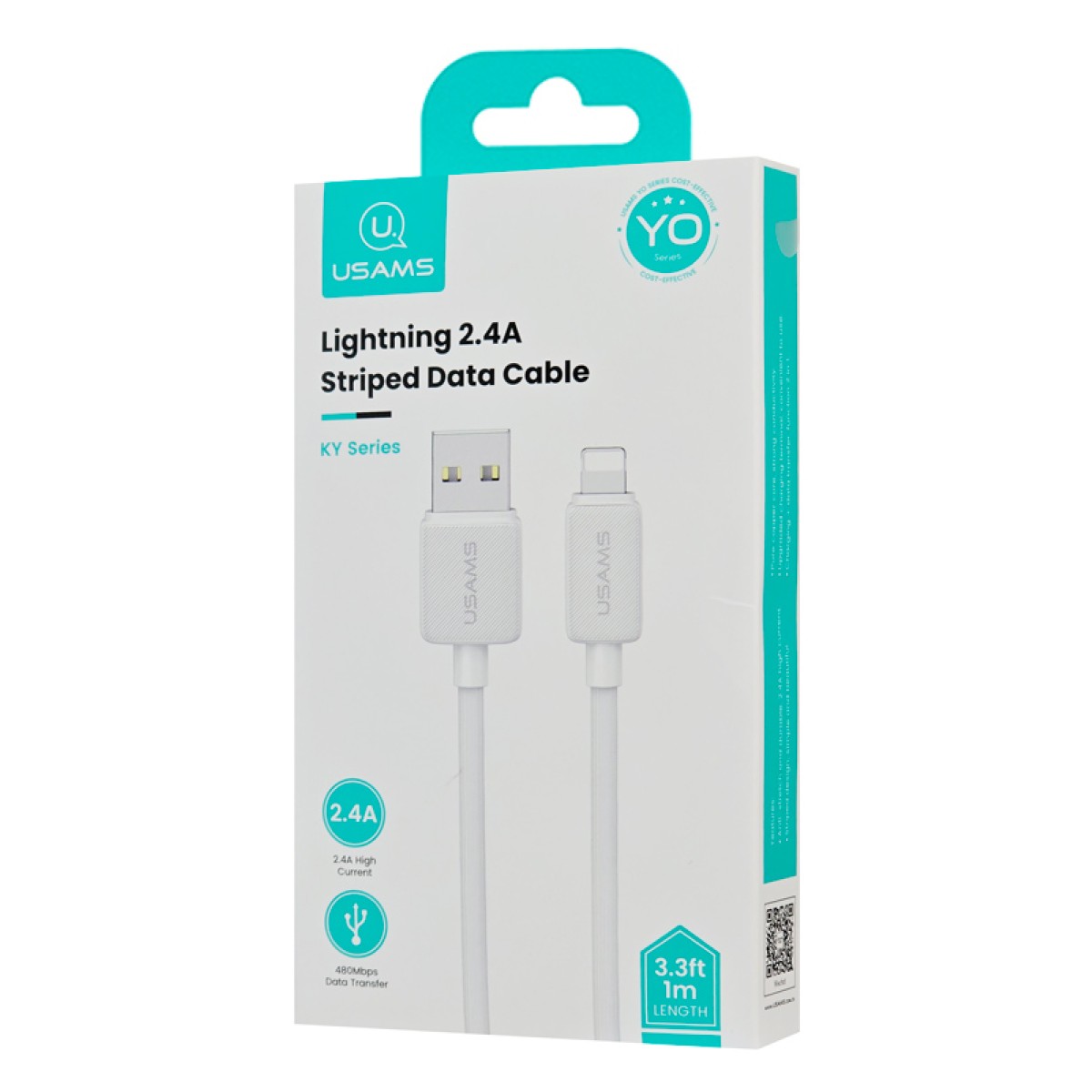 USAMS καλώδιο Lightning σε USB US-SJ689, 2.4A, 480Mbps, 1m, λευκό