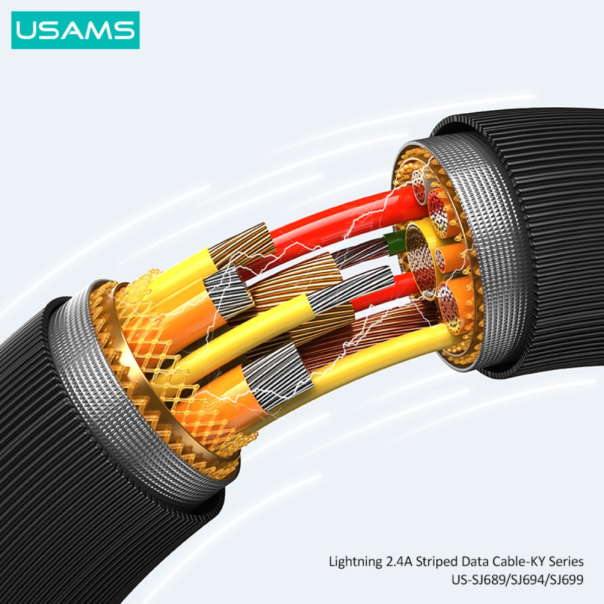 USAMS καλώδιο Lightning σε USB US-SJ694, 2.4A, 480Mbps, 2m, μαύρο