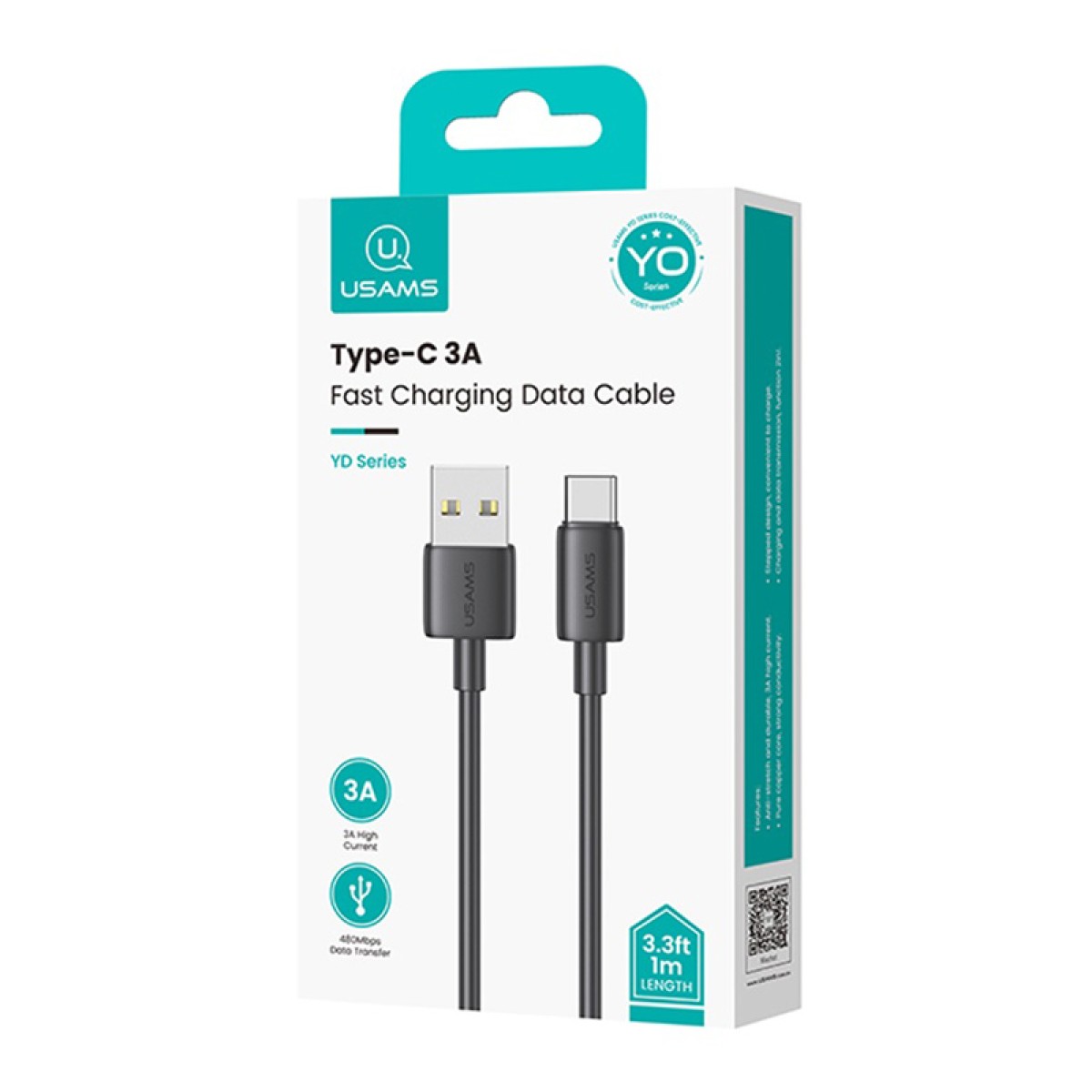 USAMS καλώδιο USB-C σε USB US-SJ708, 3A, 480Mbps, 1m, μαύρο