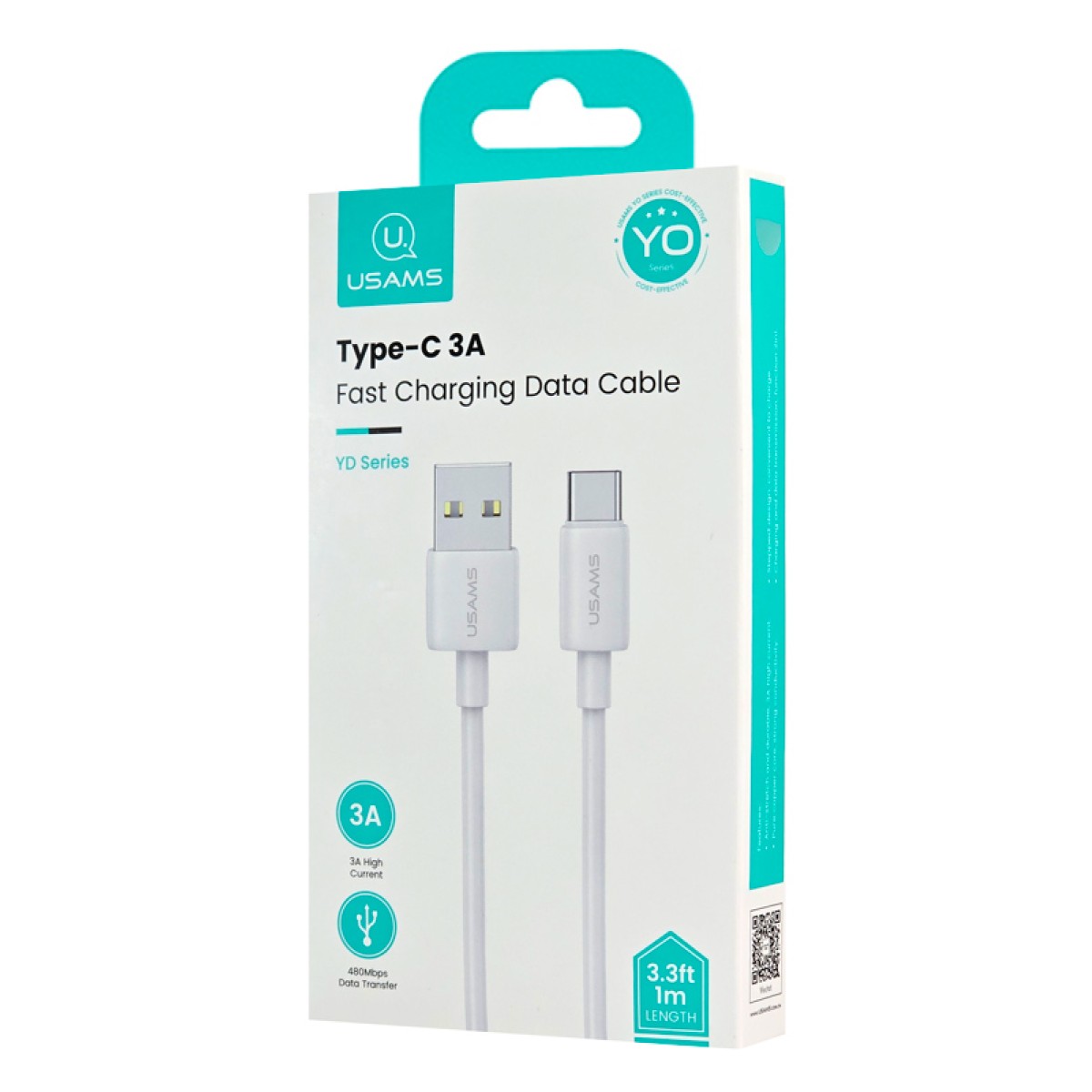 USAMS καλώδιο USB-C σε USB US-SJ708, 3A, 480Mbps, 1m, λευκό