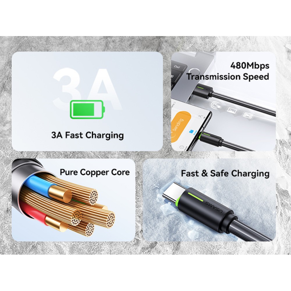 USAMS καλώδιο USB-C σε USB US-SJ732, 3A, 480Mbps, 1m, μαύρο