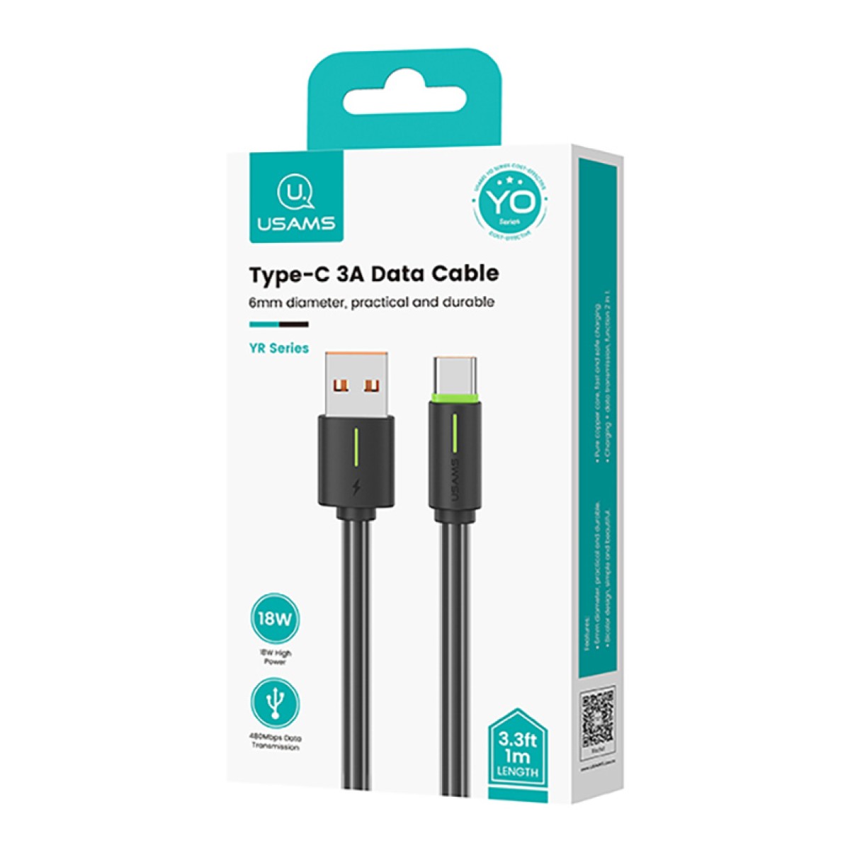 USAMS καλώδιο USB-C σε USB US-SJ732, 3A, 480Mbps, 1m, μαύρο