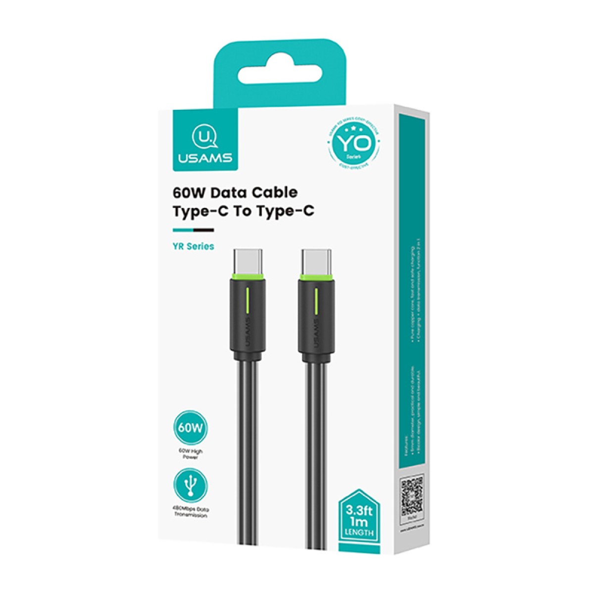 USAMS καλώδιο USB-C US-SJ734, 60W, 480Mbps, 1m, μαύρο