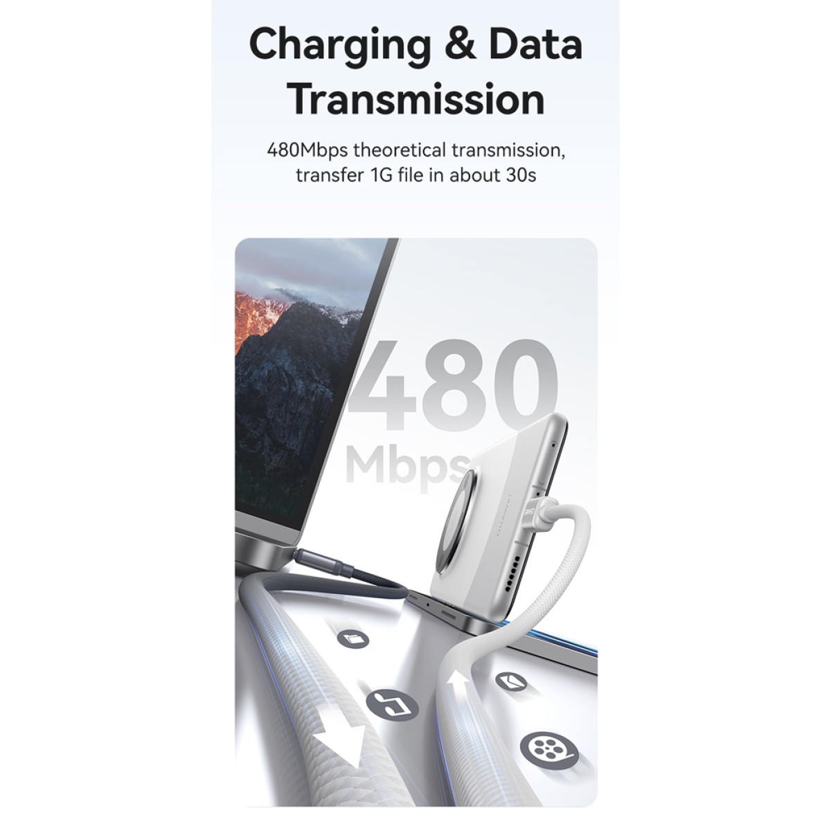 USAMS καλώδιο USB-C SJ756, 60W, 480Mbps, 1.2m, μαύρο/λευκό