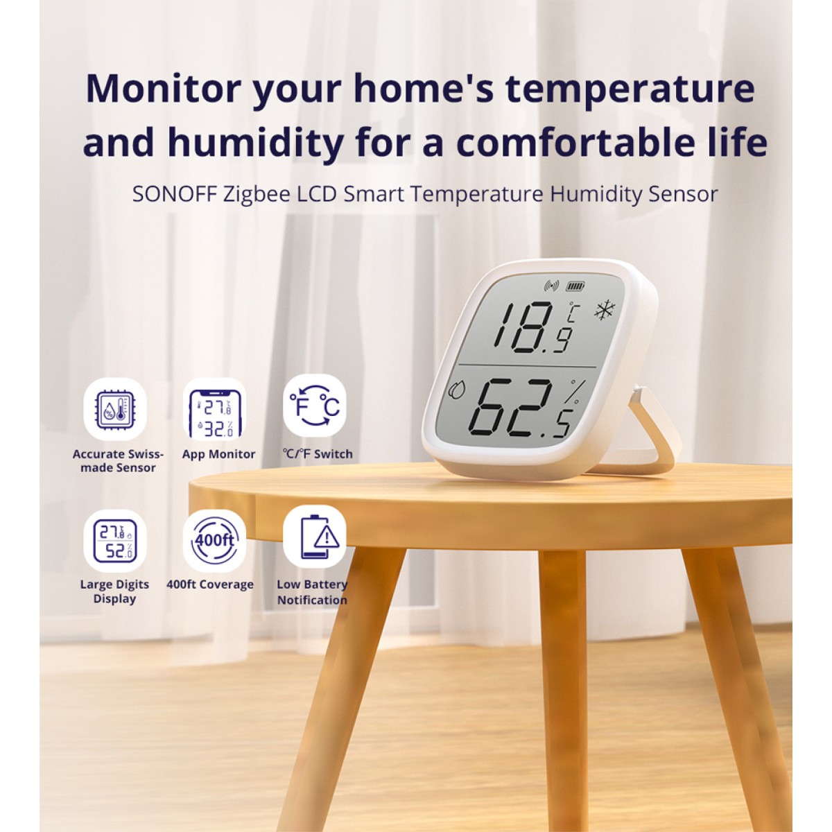 SONOFF smart smart θερμόμετρο & υγρασιόμετρο SNZB-02D, LCD, ZigBee