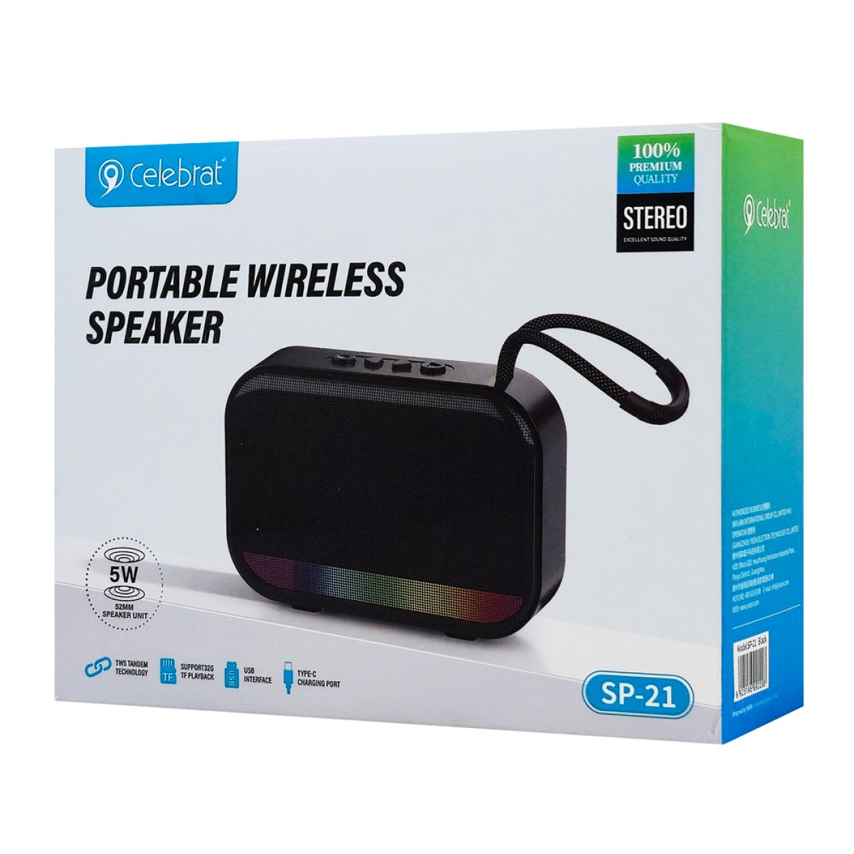 CELEBRAT φορητό ηχείο SP-21, 5W, Bluetooth, 1200mAh, μαύρο