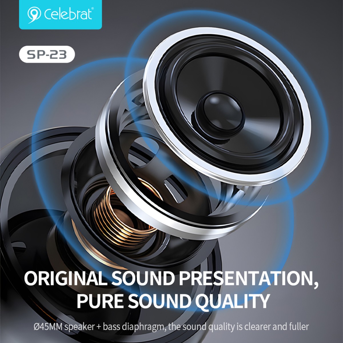 CELEBRAT φορητό ηχείο SP-23, 5W, Bluetooth, 1200mAh, μαύρο