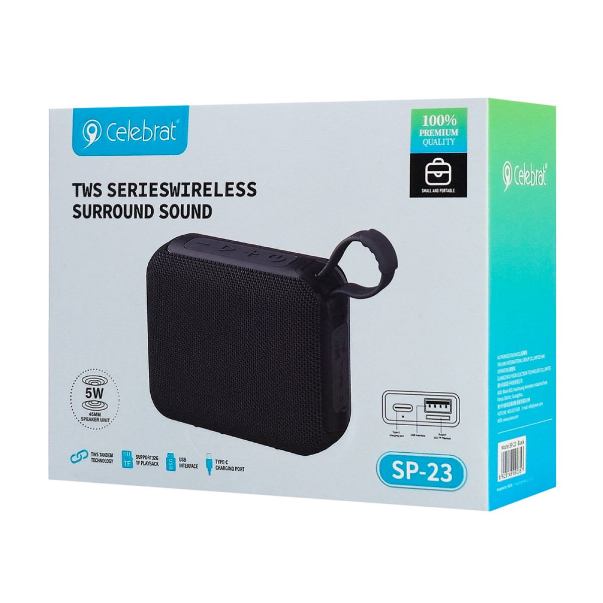 CELEBRAT φορητό ηχείο SP-23, 5W, Bluetooth, 1200mAh, μαύρο