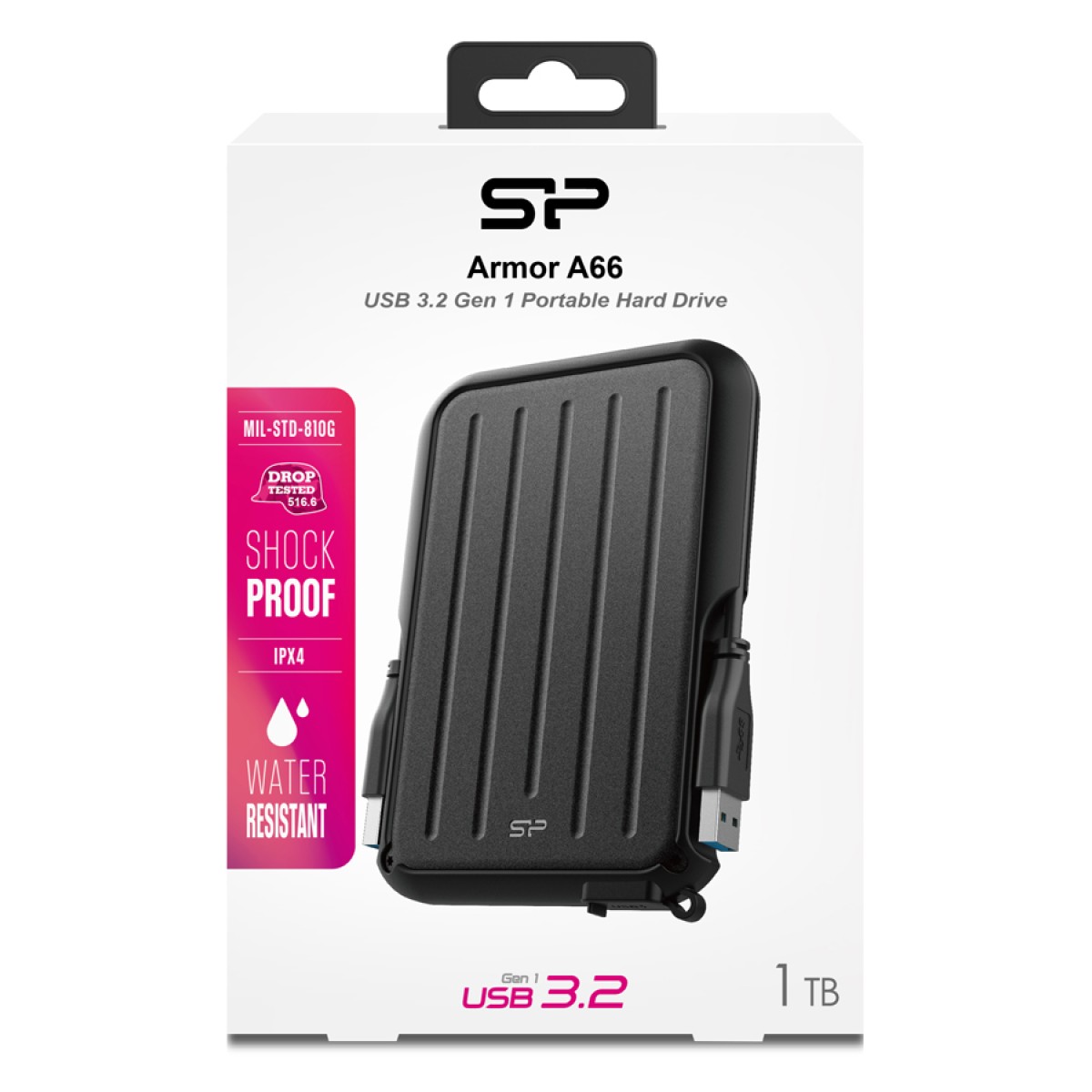 SILICON POWER εξωτερικός HDD Armor A66, 1TB, USB 3.2, μαύρος