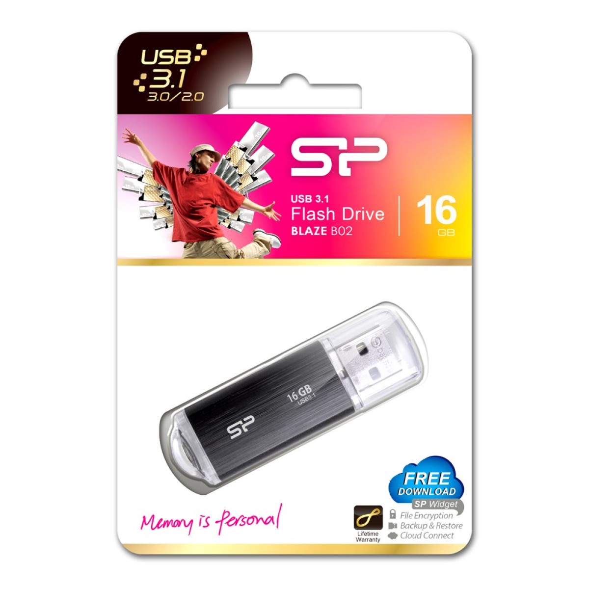 SILICON POWER USB Flash Drive Blaze B02, 16GB, USB 3.2, μαύρο