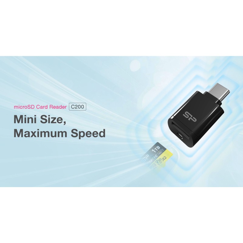 SILICON POWER card reader C200 για micro SD, USB-C, USB 3.2, 180/165MBps, μαύρο