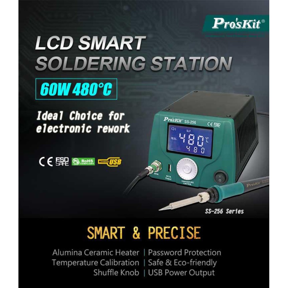 PROSKIT σταθμός συγκόλλησης SS-256B με κολλητήρι, 60W, 200~480 °C