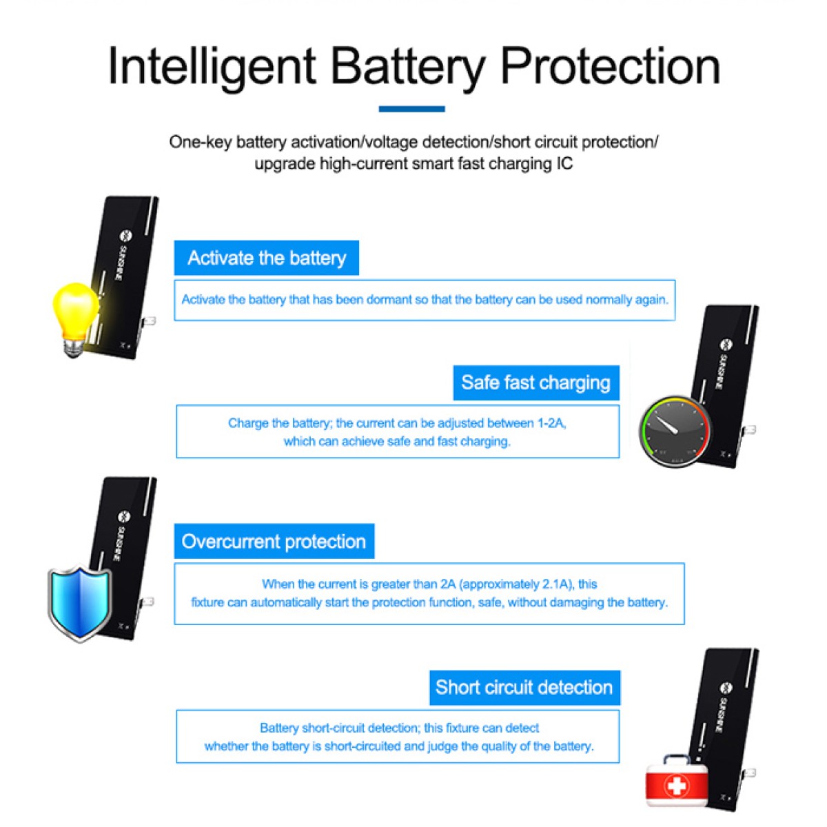 SUNSHINE tester μπαταριών SS-915 για Apple & Android smartphone, V8.0