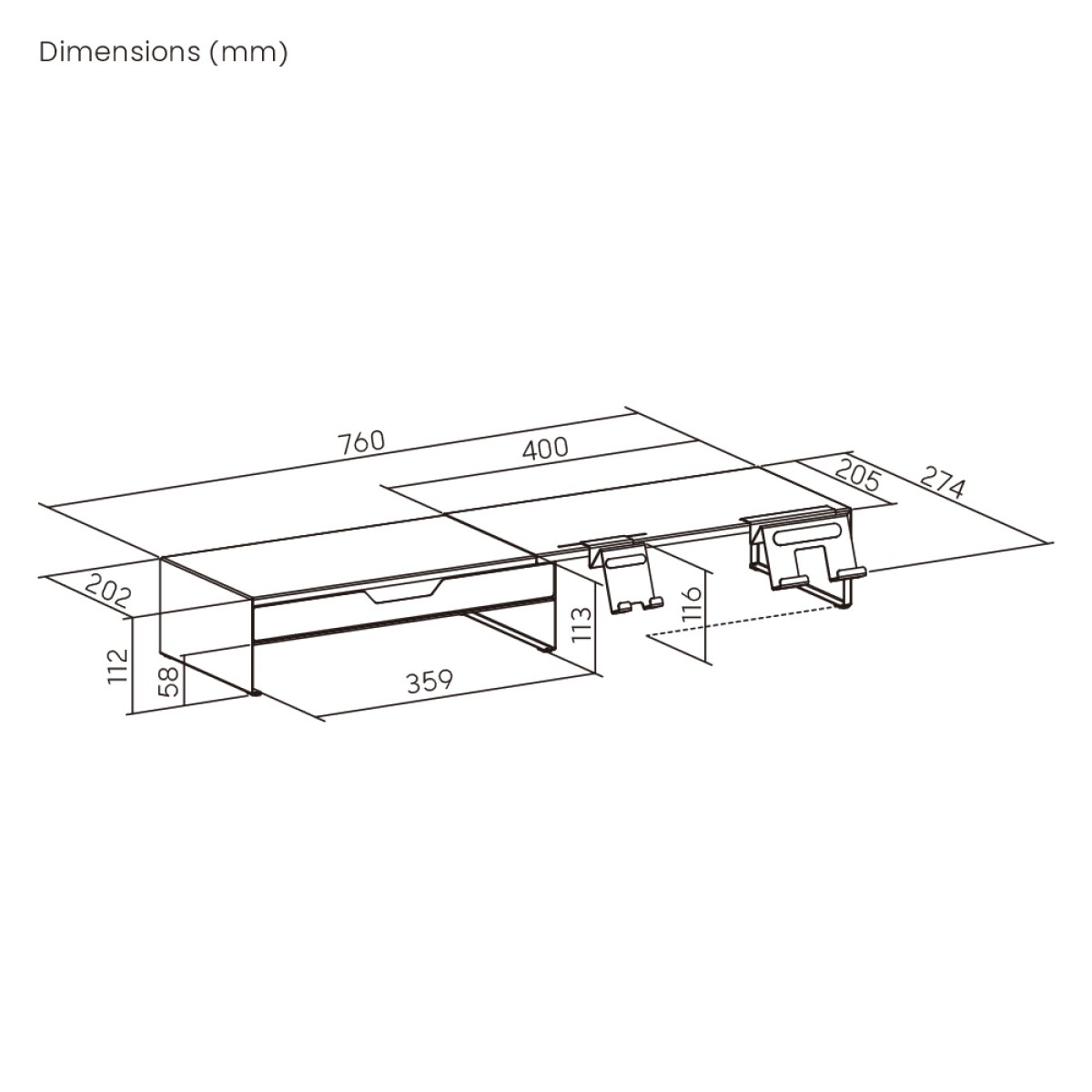 BRATECK επιτραπέζια βάση για οθόνη/laptop/smartphone/tablet STB-128-02 με συρτάρι, 13-32", έως 20kg, heavy duty, μαύρη