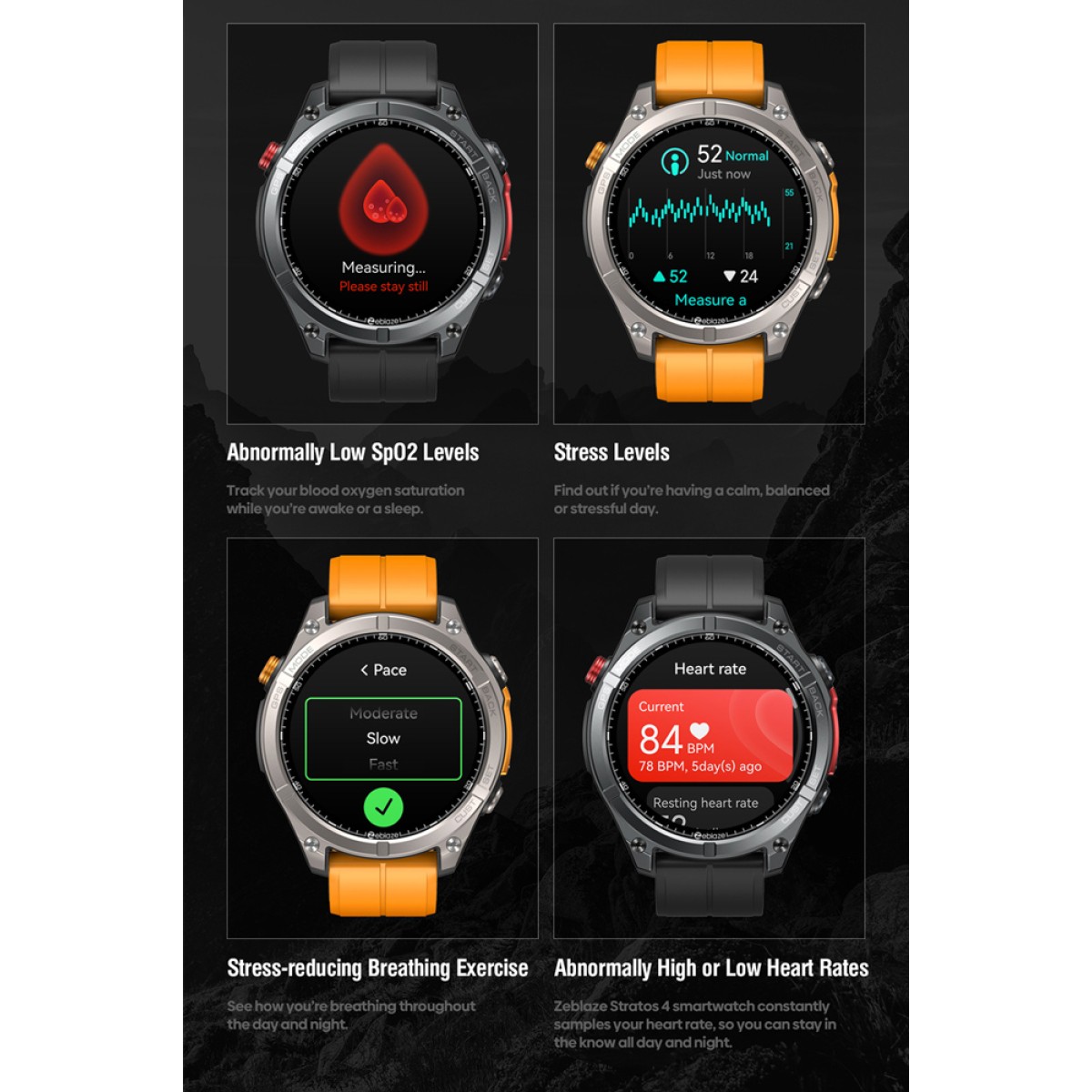 ZEBLAZE smartwatch Stratos 4 με φακό, heart rate, 1.43" AMOLED, GPS, 5 ΑΤΜ, MIL-STD-810H, μαύρο