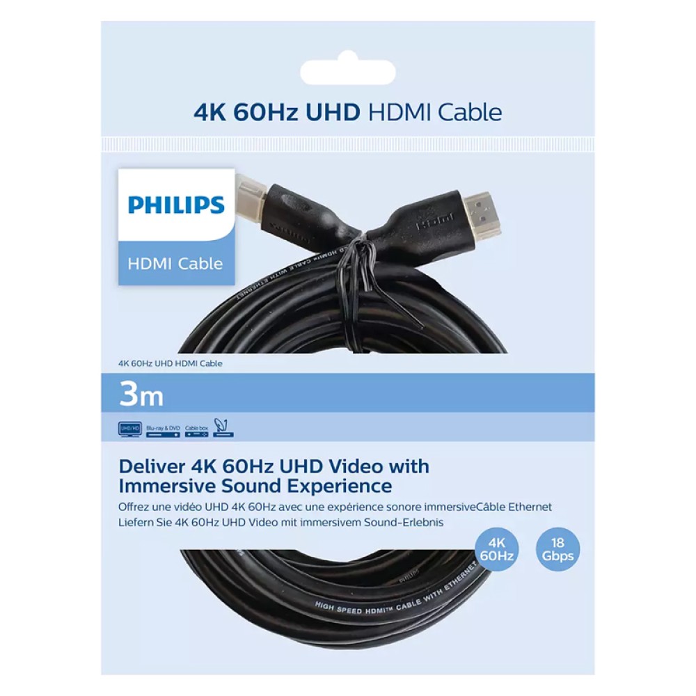 PHILIPS καλώδιο HDMI 2.0 SWV5531, 4K/60Hz, 18Gbps, CCS, 3m, μαύρο