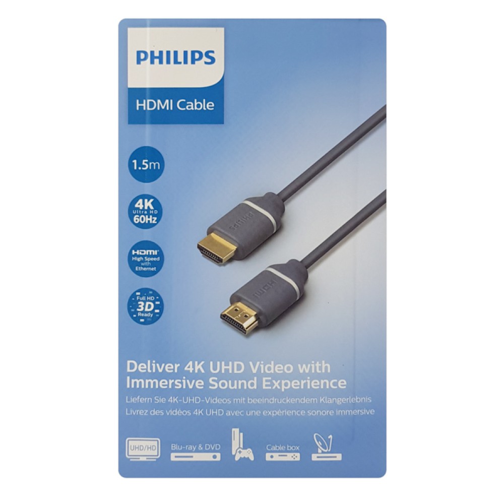 PHILIPS καλώδιο HDMI 2.0 SWV5610G, 4K/60Hz, 18Gbps, copper, 1.5m, γκρι