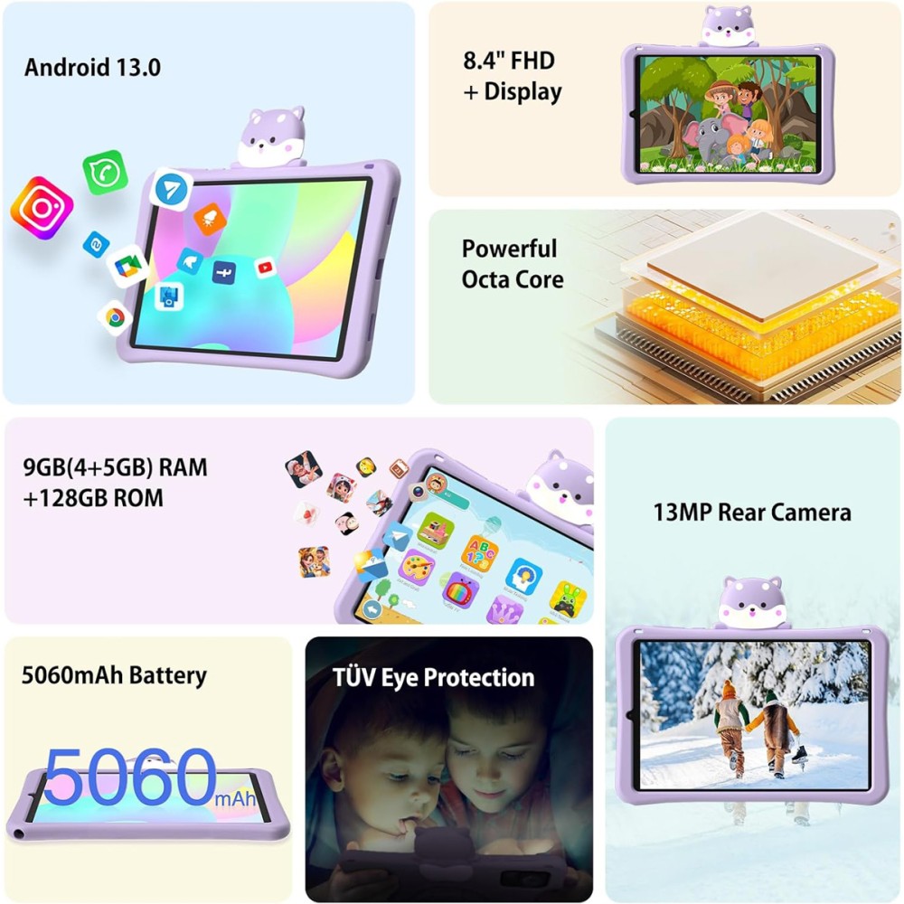 DOOGEE tablet T20 Mini Kids, 8.4", 4/128GB, 4G, Android 13, 5060mAh, μωβ