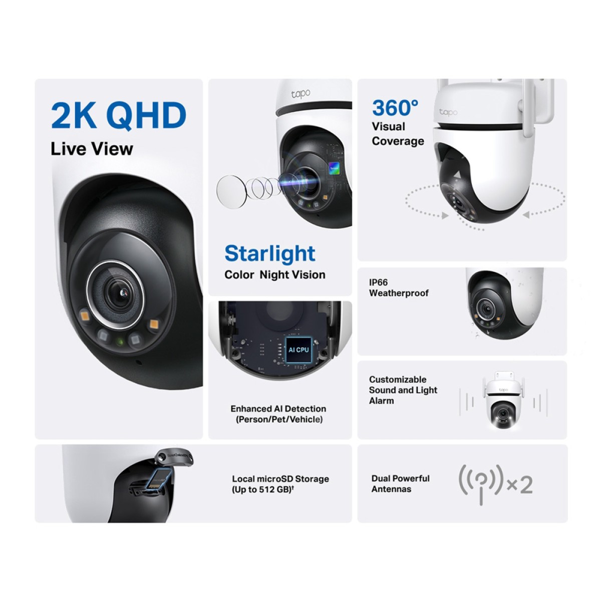 TP-LINK smart κάμερα Tapo C520WS, 2K, WiFi, PTZ, IP66, V2.0