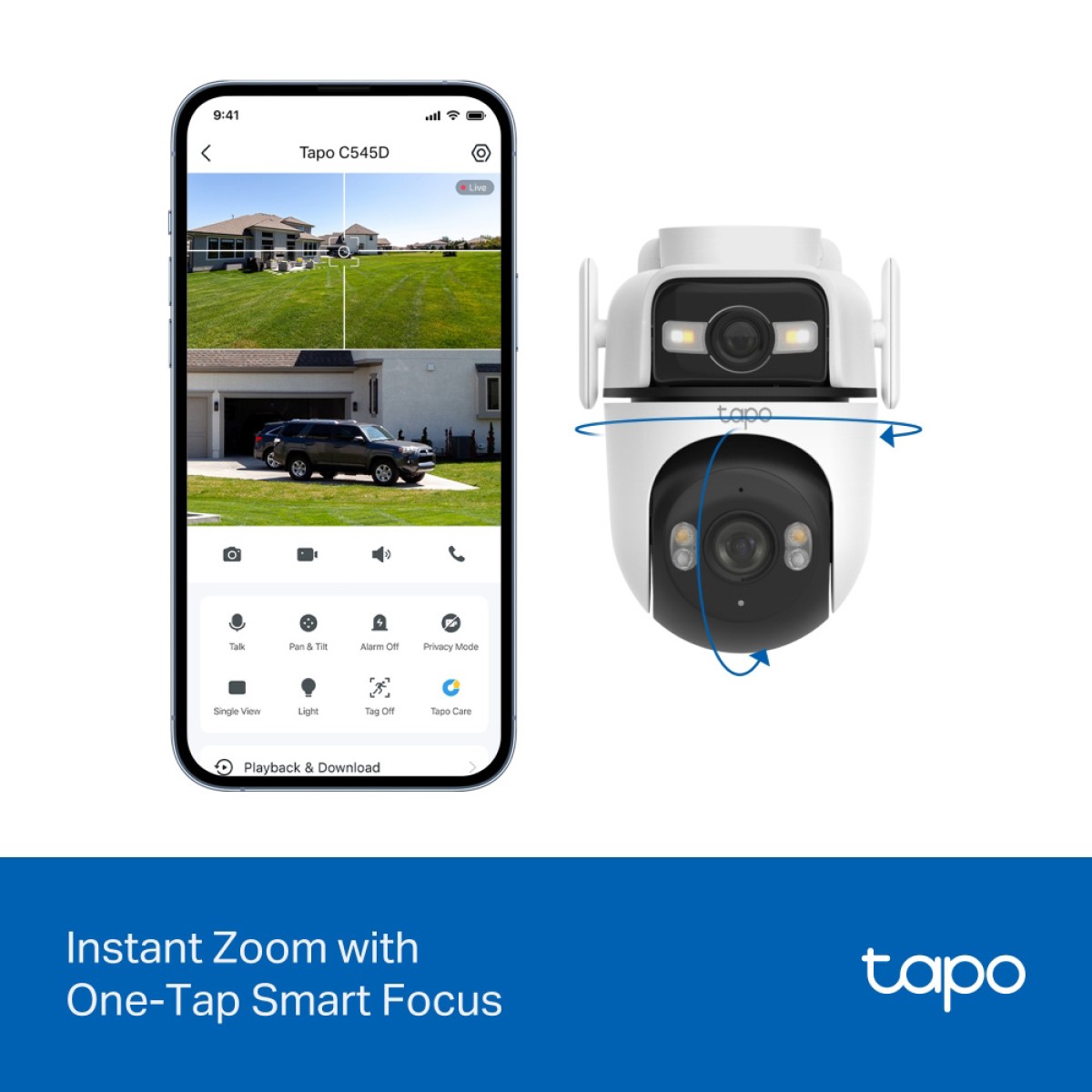 TP-LINK smart κάμερα Tapo C545D, dual lens, 2K/3MP, WiFi, PTZ, IP66, V1.0