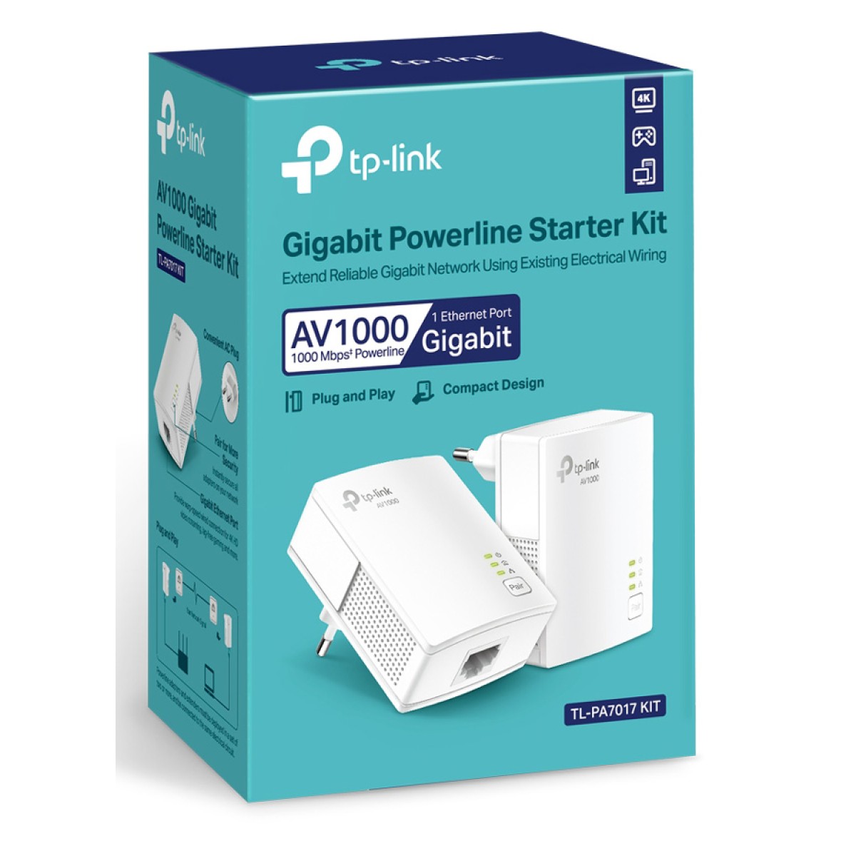 TP-LINK Powerline Starter Kit TL-PA7017, AV1000 Gigabit, Ver. 4.0