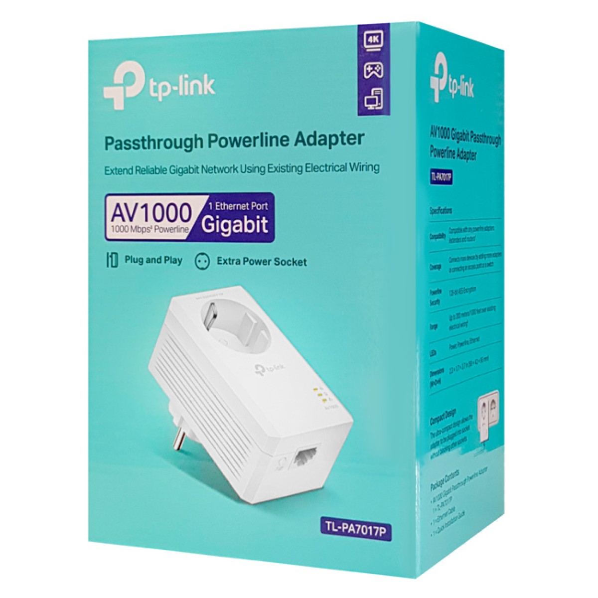 TP-LINK Powerline TL-PA7017P, Passthrough, AV1000 Gigabit, Ver. 4.0