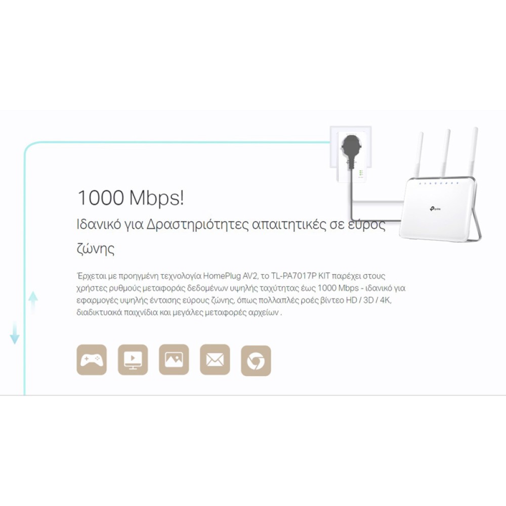 TP-LINK Powerline kit TL-PA7017P, Passthrough, AV1000 Gigabit, Ver. 4.0