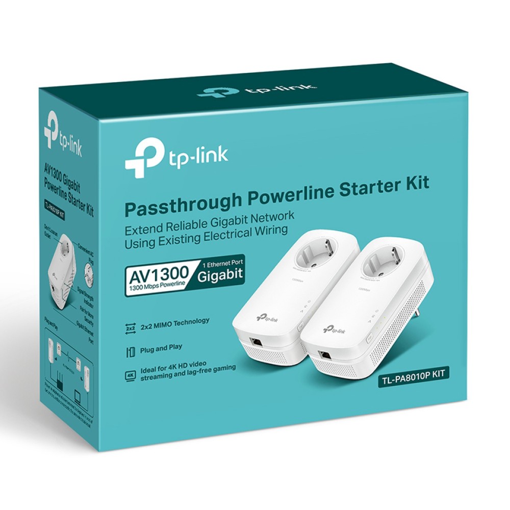 TP-LINK Passthrough Powerline Starter Kit TL-PA8010P, AV1300, Ver: 3.0