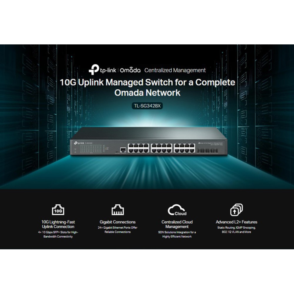 TP-LINK L2+ Managed Switch TL-SG3428X, 24-Port Gigabit, 4x SFP+, Ver.1.4