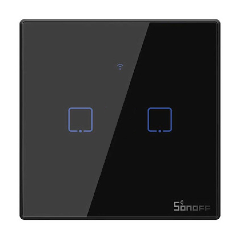 SONOFF smart διακόπτης ΤΧ-T3EU2C, αφής, Wi-Fi, διπλός, μαύρος