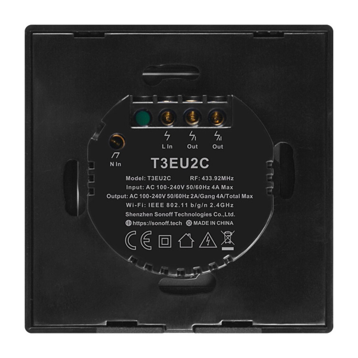 SONOFF smart διακόπτης ΤΧ-T3EU2C, αφής, Wi-Fi, διπλός, μαύρος