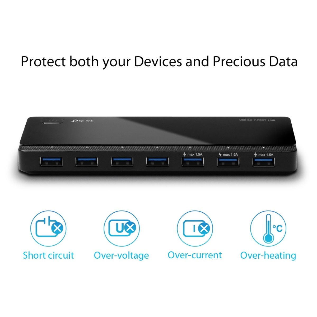 TP-LINK USB hub UH700, 7x θυρών, 5Gbps, 5V/1.5A, USB σύνδεση, μαύρο