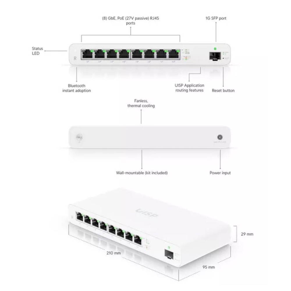 UBIQUITI router UISP-R, 8x Gigabit Ethernet Θύρες, 1000Mbps, PoE 30W