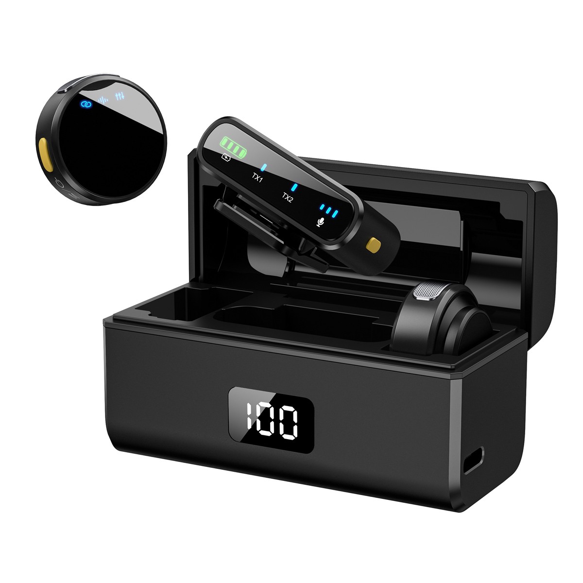 UPTECH ασύρματα μικρόφωνα UPW-M9MAX με θήκη φόρτισης, USB-C, 2.4GHz, μαύρο