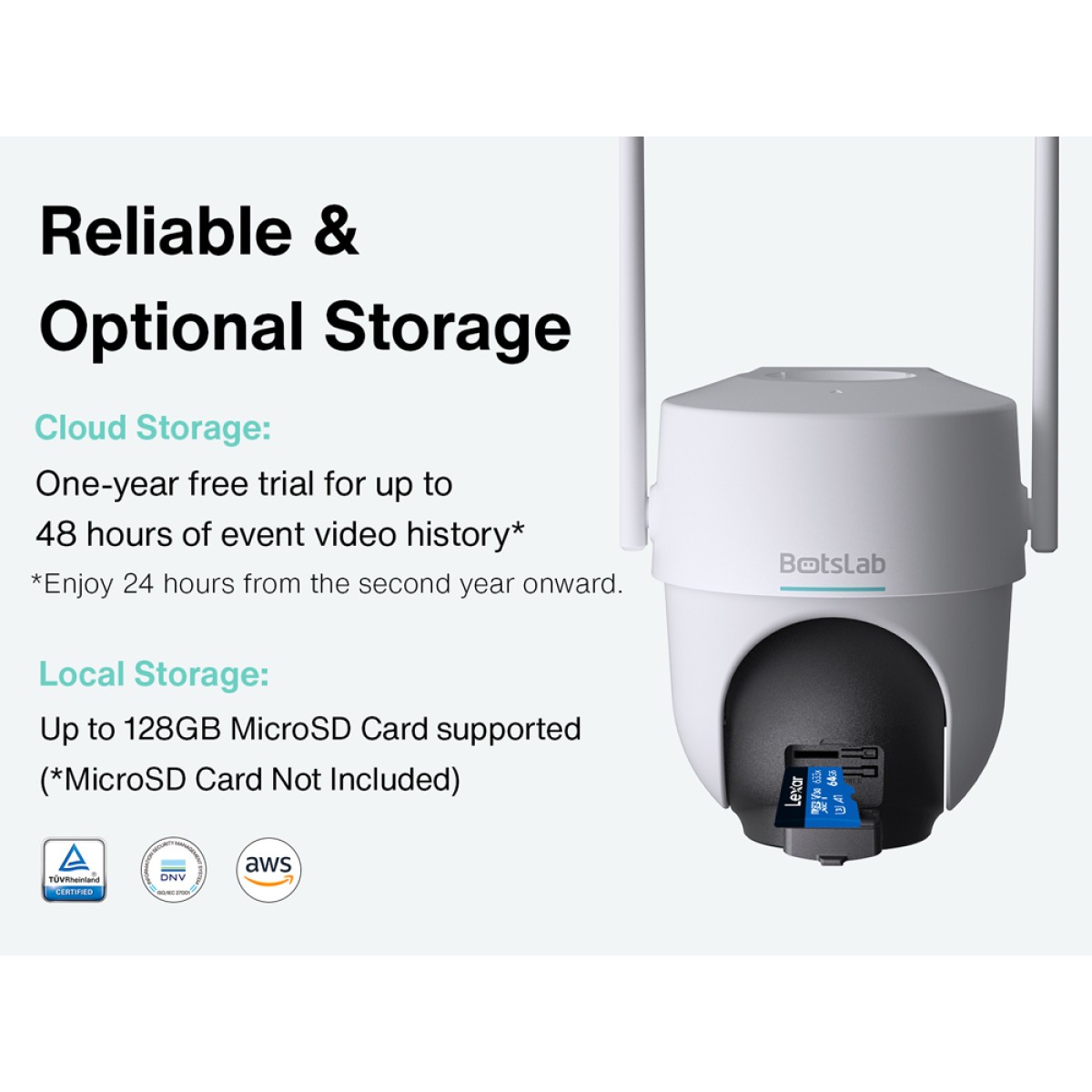 BOTSLAB smart ηλιακή κάμερα W313, 3MP/2K, WiFi, PTZ, SD, 5200mAh, IP65