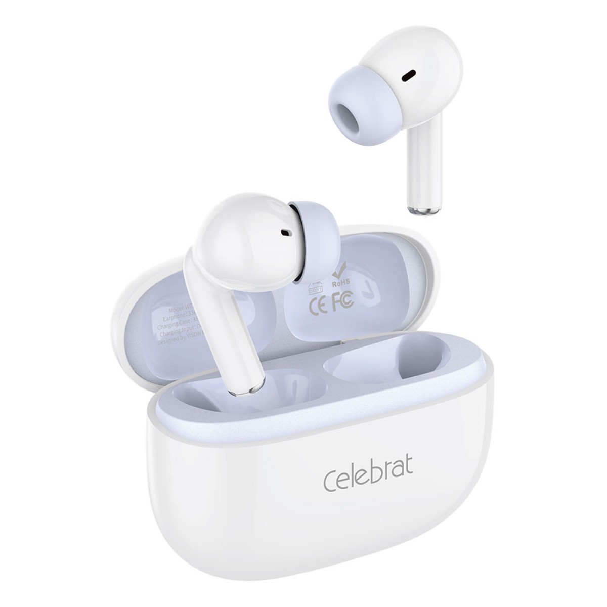 CELEBRAT earphones με θήκη φόρτισης W73, True Wireless, 13mm, 33/380mAh, λευκά