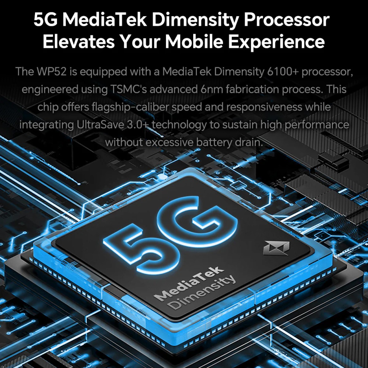 OUKITEL smartphone WP52, 6.6", 4/256GB, 5G, 6500mAh, IP68/IP69K, μαύρο