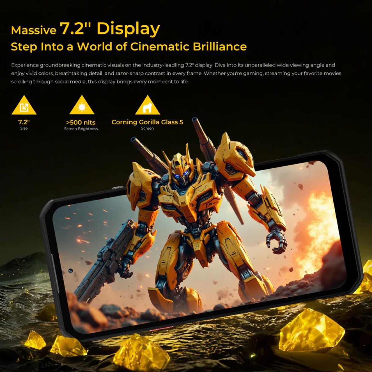 OUKITEL smartphone WP60, 7.2", 8/256GB, 5G, 10000mAh, IP68/IP69K/MIL-STD-810H, κίτρινο