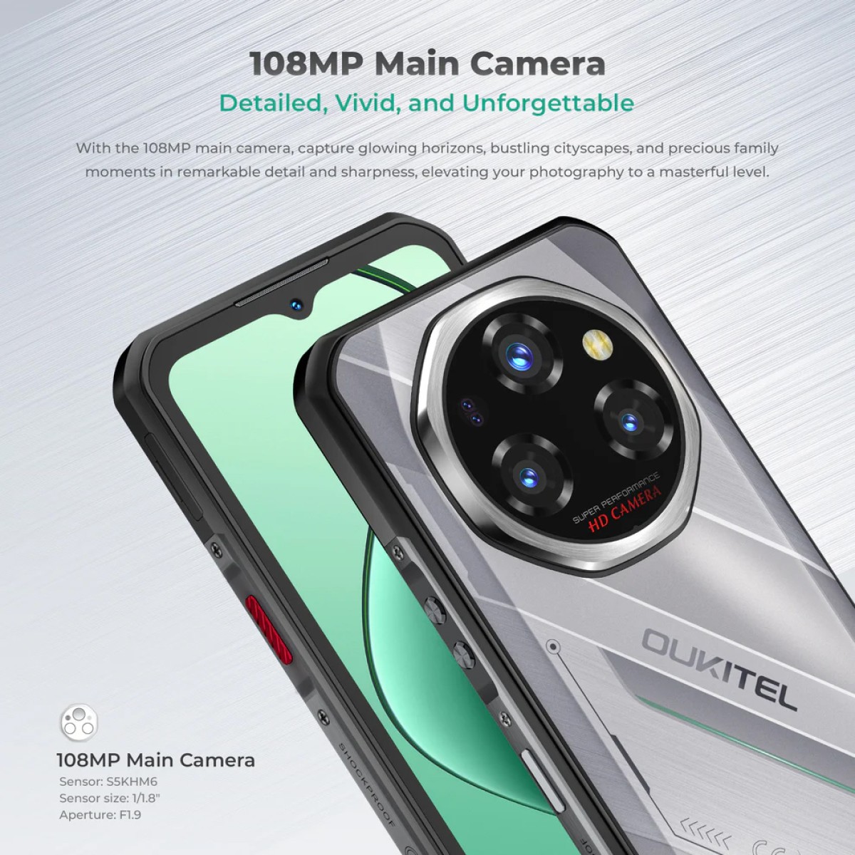 OUKITEL smartphone WP62, 6.6", 12/512GB, 5G, 11000mAh, IP68/IP69K/MIL-STD-810H, ασημί