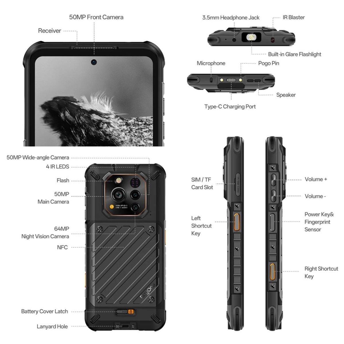RUGONE smartphone Xever 7, 6.67", 12/512GB, 5G, 5550mAh, IP68/IP69K/MIL-STD-810H, μαύρο