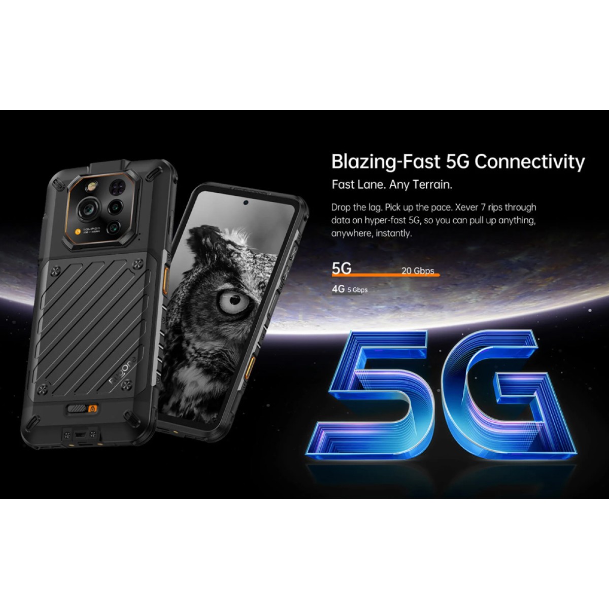 RUGONE smartphone Xever 7, 6.67", 12/512GB, 5G, 5550mAh, IP68/IP69K/MIL-STD-810H, μαύρο