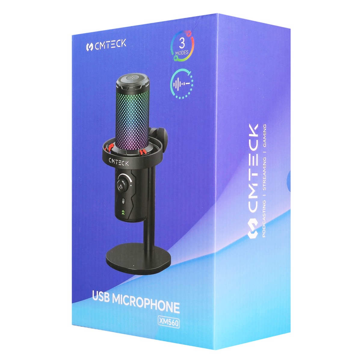 CMTECK επιτραπέζιο μικρόφωνο XM560, καρδιοειδές, USB/USB-C, RGB LED, μαύρο