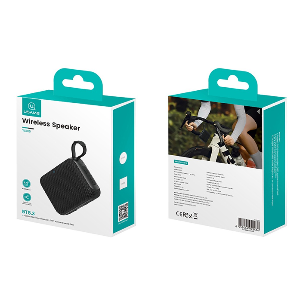 USAMS φορητό ηχείο YX015, 5W, Bluetooth, 1200mAh, μαύρο