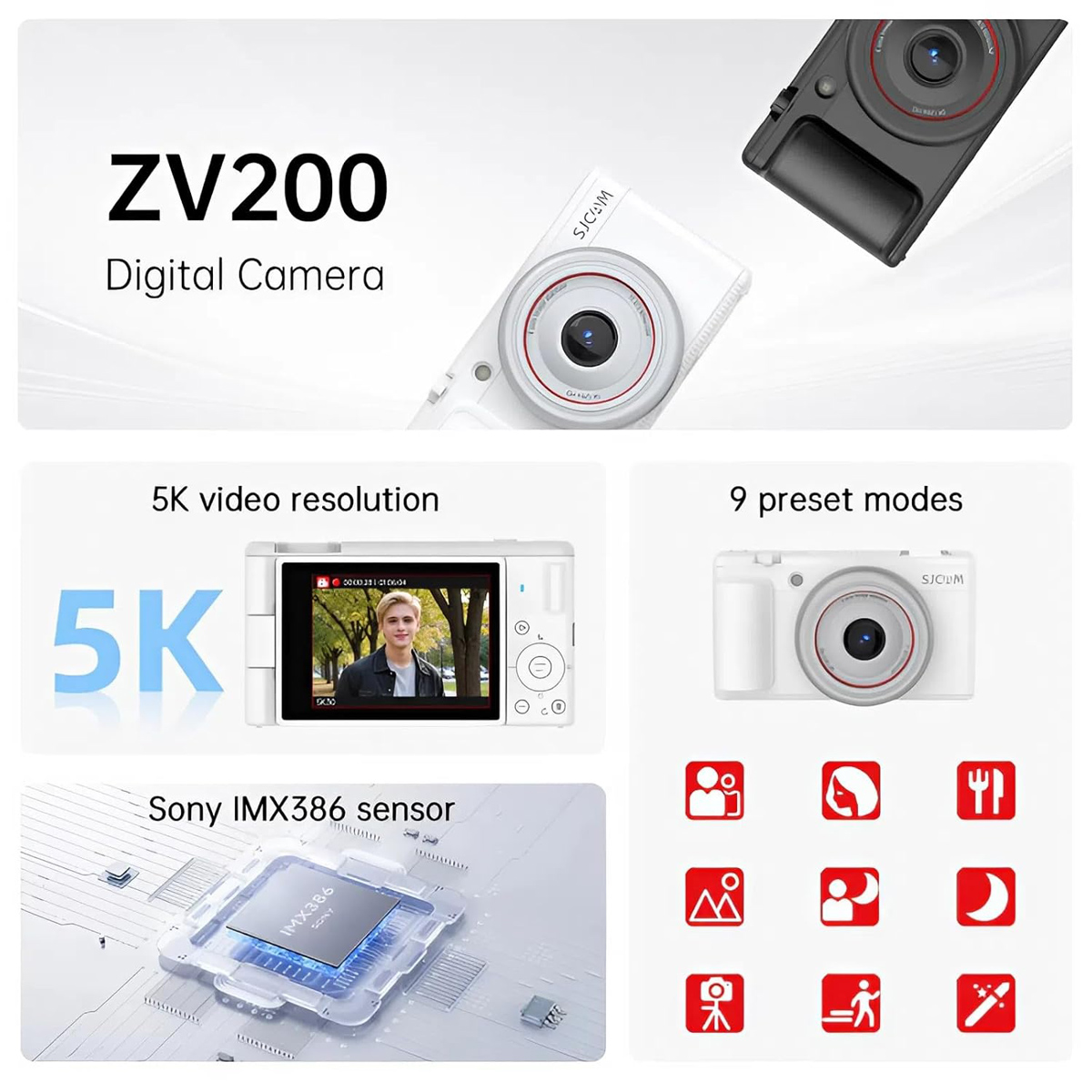 SJCAM compact φωτογραφική μηχανή ZV200, 12MP, 16x ψηφιακό zoom, μαύρη