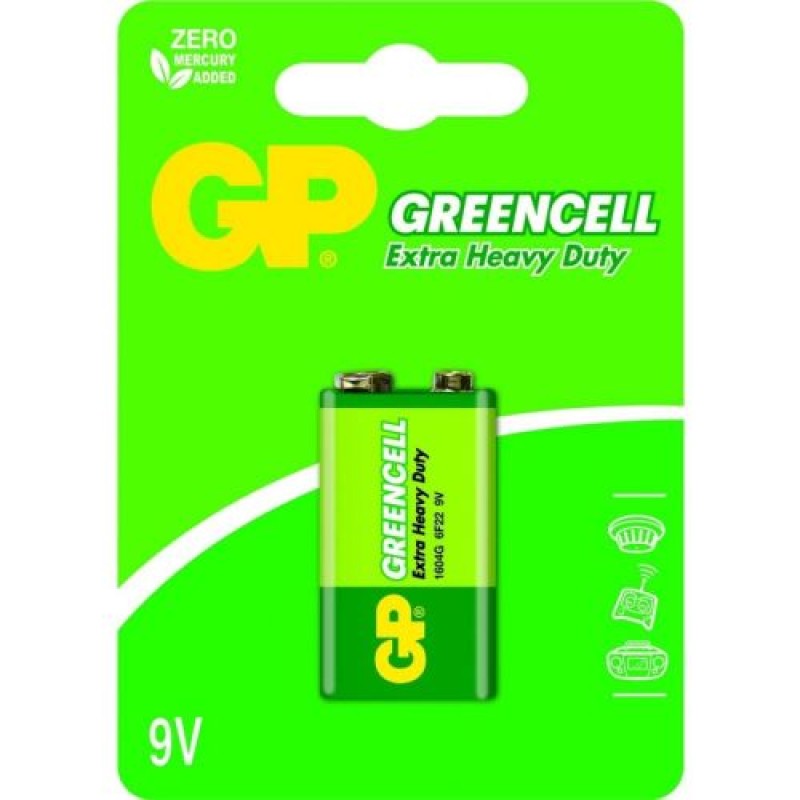 Μπαταρία GP (9V) GREENCELL Zink carbon 6F22, 1604GLF-U1 (1 μπαταρία / blister) 9V