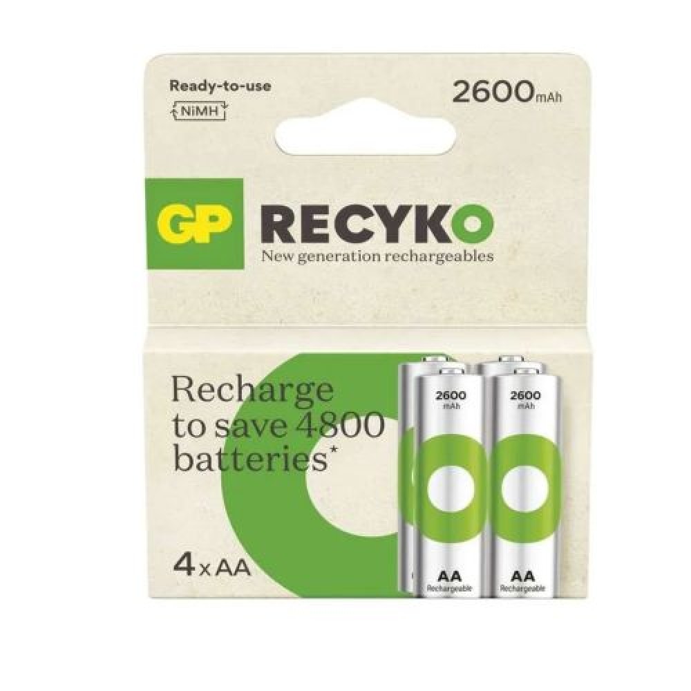 GP Battery (AA) Επαναφορτιζόμενη NIMH R6/AA, 270AAHCE-R21, ReCyko (4 μπαταρίες / blister), 2700 mAh