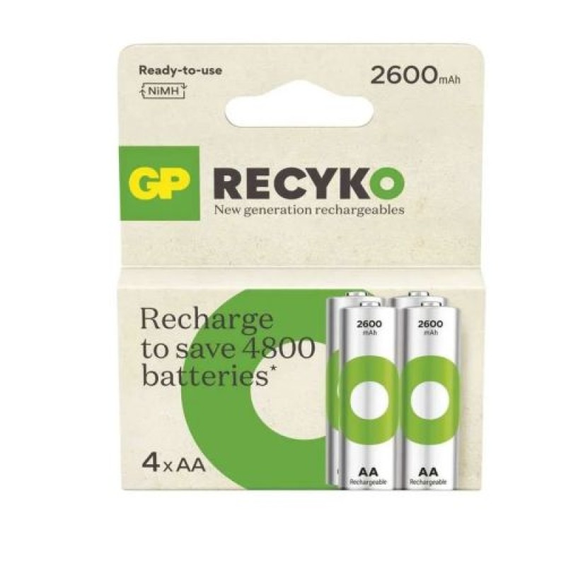 GP Battery (AA) Επαναφορτιζόμενη NIMH R6/AA, 270AAHCE-R21, ReCyko (4 μπαταρίες / blister), 2700 mAh