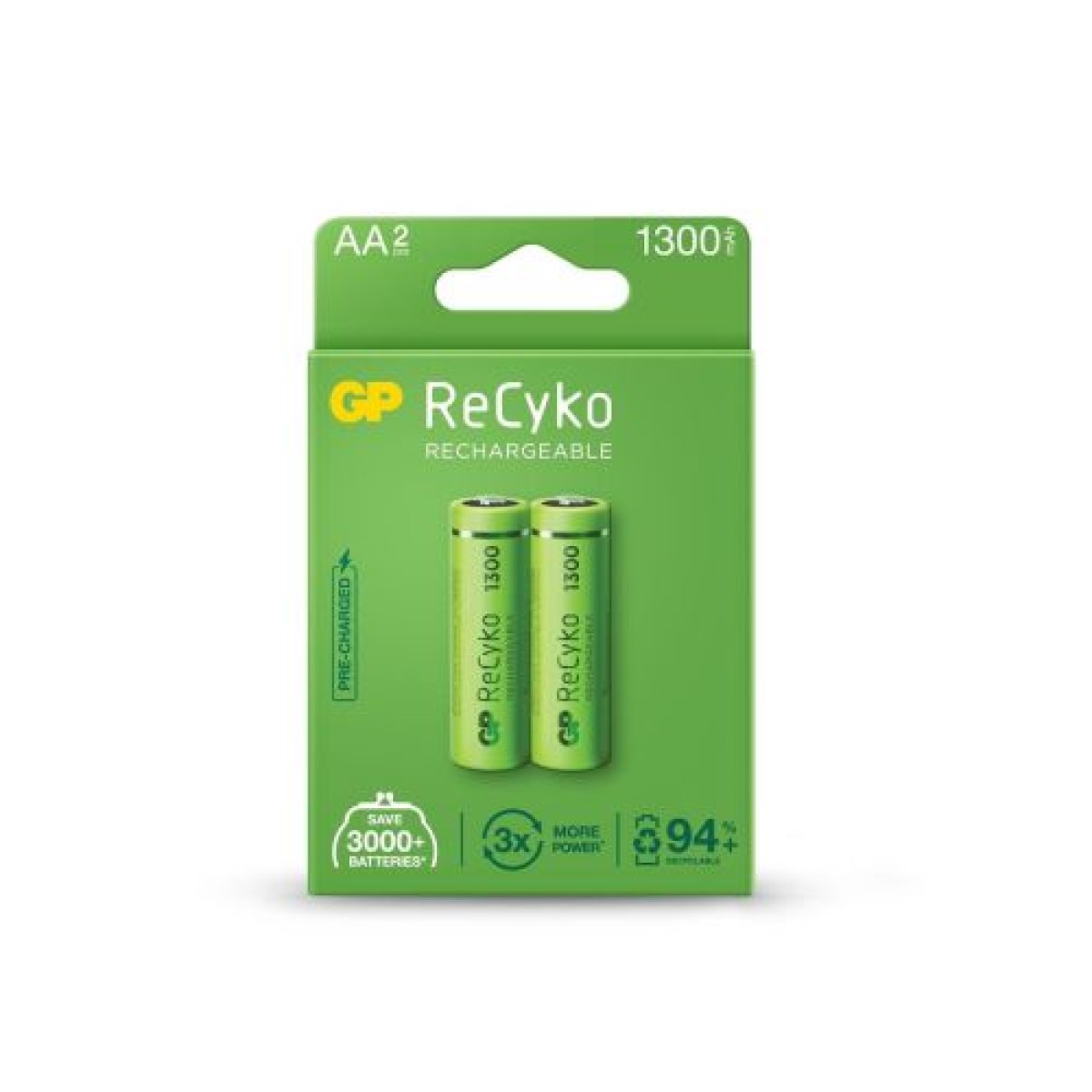 GP Battery (R6) AA Επαναφορτιζόμενη RECYKO, NiMH R6, (2 μπαταρίες / blister), 1300mAh