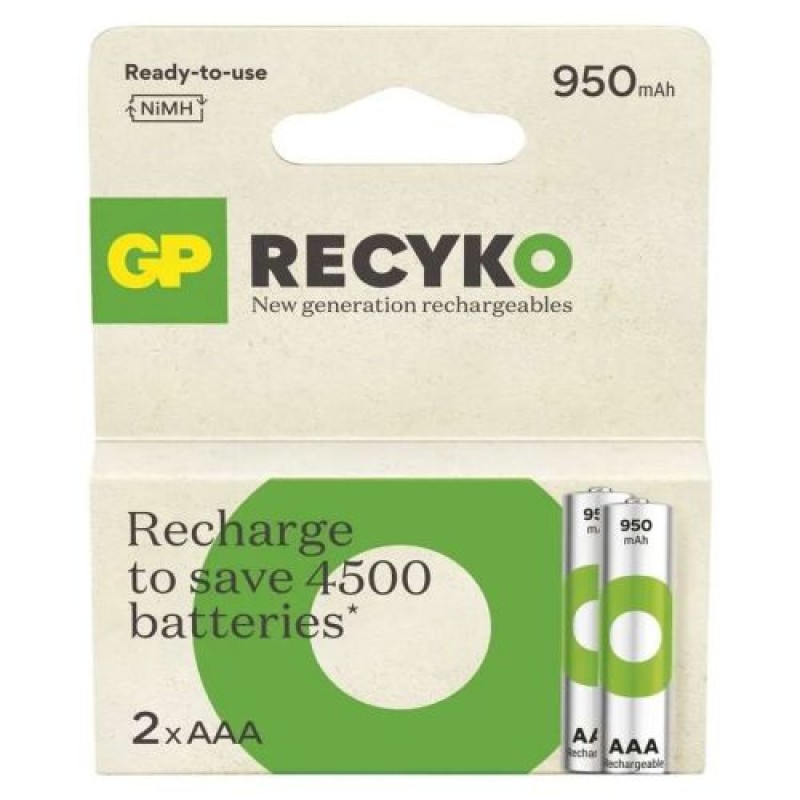 GP Battery (AAA) Επαναφορτιζόμενη NIMH R03/AAA, 100AAAHCE-R21, ReCyko (2 μπαταρίες / blister), 1000 mAh